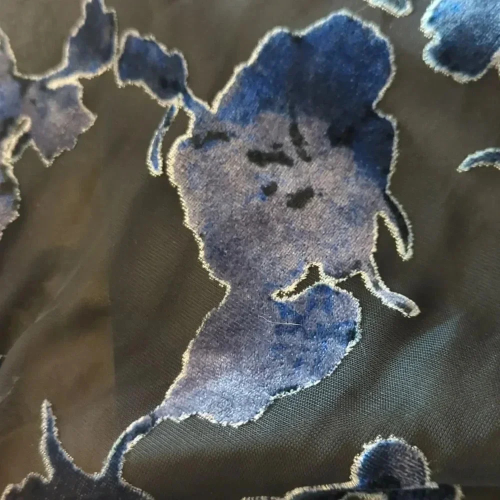 As U Wish Gigi Trapeze Swing Dress, Burned Out Velvet Blue On Black - Picture 14 of 14